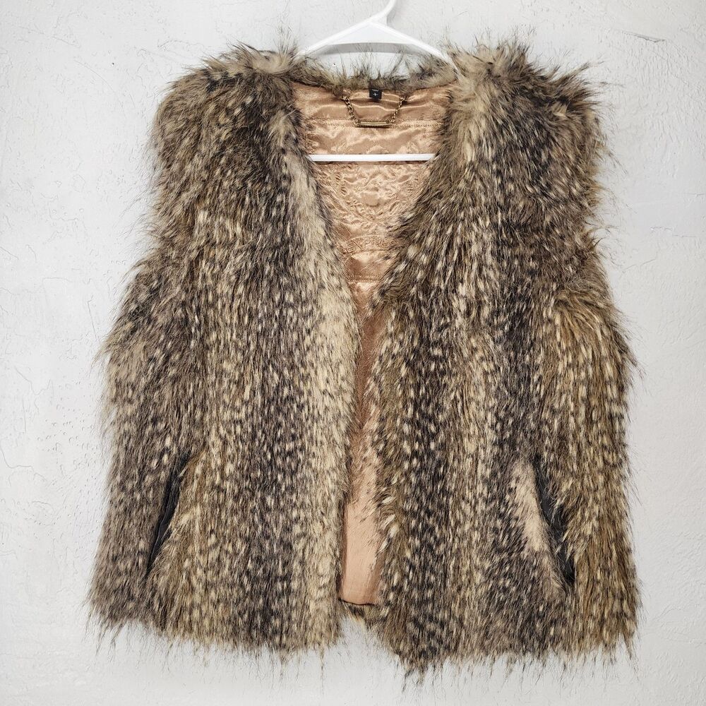 Express Faux Fur Vest in Brown and Tan Tones